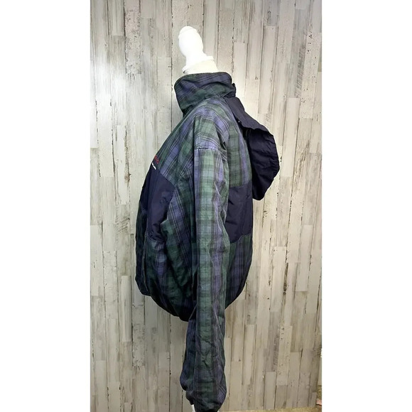 Chaps Ralph Lauren Men's Green Plaid Down Puffer Jacket Large Hooded Winter Coat - Picture 6 of 7